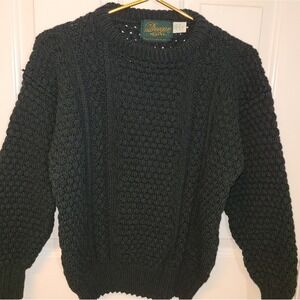 VTG Donegal black hand loomed 100% Cotton pullover sweater mens Small (??) Cable